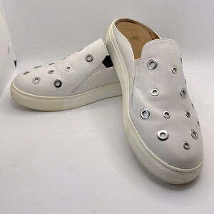 14th & Union White Leather Grommet Mule Sneakers Slip-On Slides Size 8.5